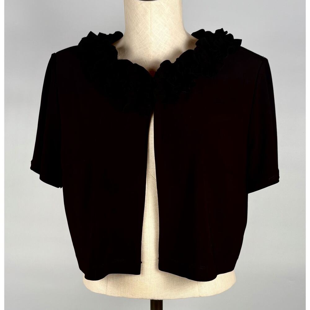 Y2K 90s Danny & Nicole Black Dressy Blazer Jacket Women 14 Ruffle Shrug Crop